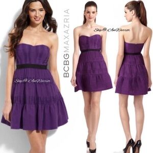 BCBGMAXAZRIA strapless purple pleated chiffon tulle dress *shop@iamwarrior